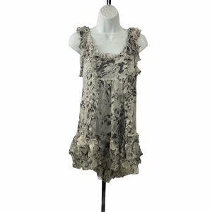 Line & Dot Cream Brown Ruffle Silk  Blouse…